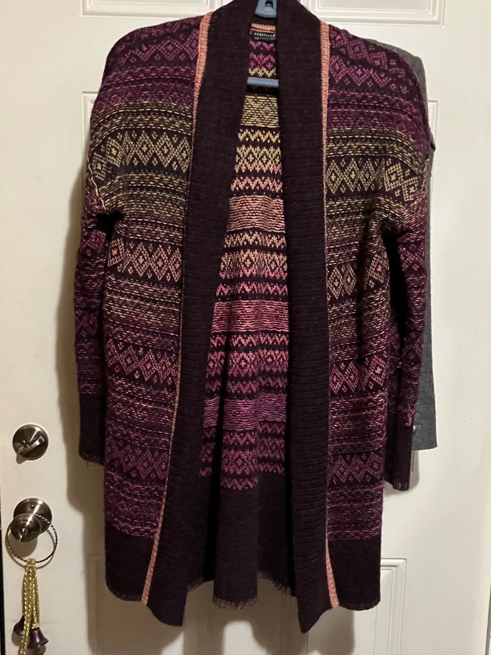 Peruvian Connection Plum Multi Silky soft  Cardigan worn once - fits like a med